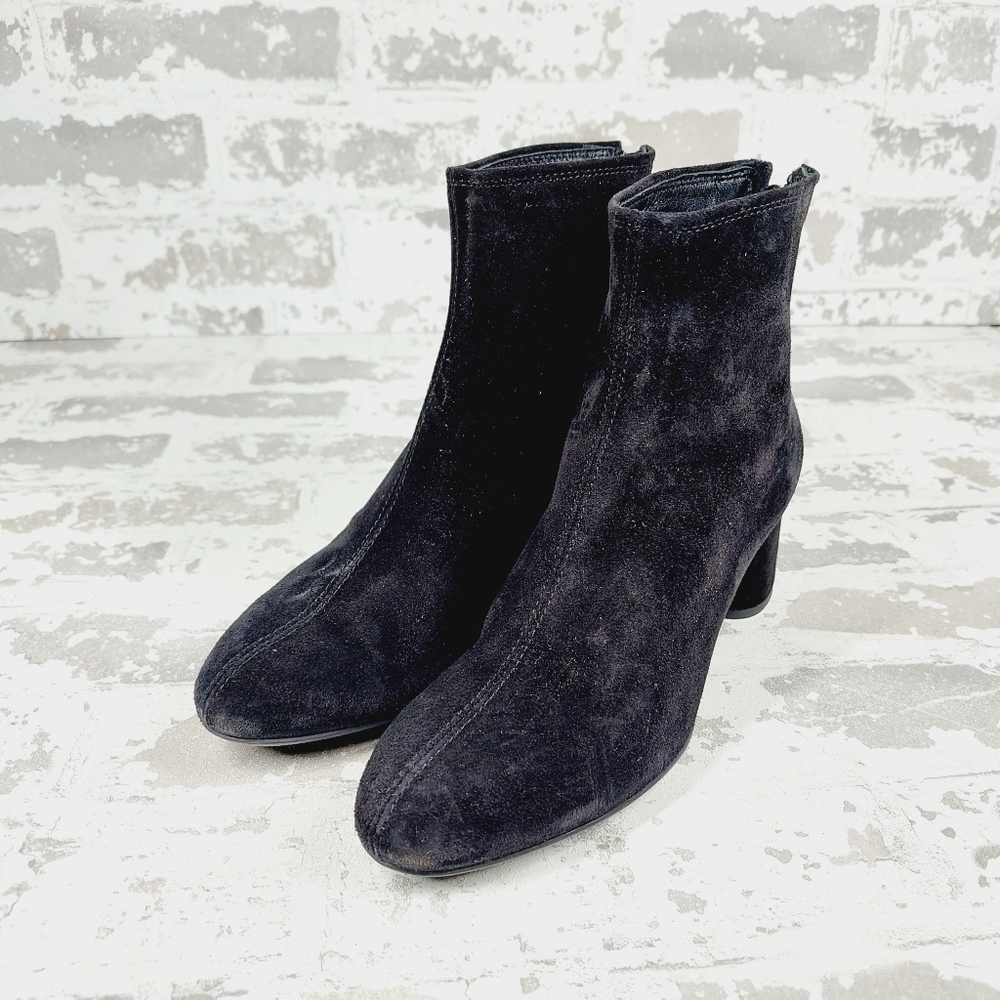 AGL Black Suede Leather Almond Toe Back Zip Block Heel Ankle Boots O425 - Picture 2 of 13